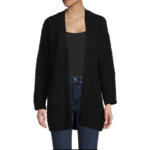 BOBEAU Cardigan XL Black Open Front Popcorn Knit Patch Pocket Nordstrom NWT